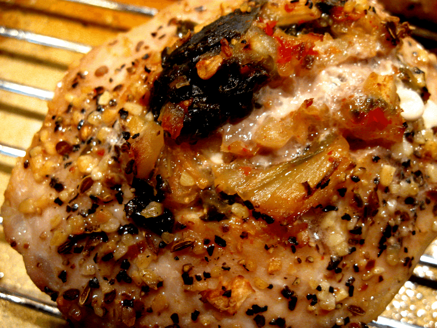 Korean Fusion: Kimchi and Pepper Stuffed Pork Chops